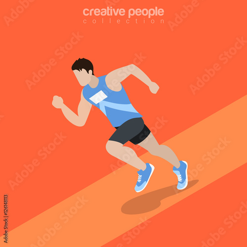 Flat isometric Athlete running vector. Individual sports 3d.