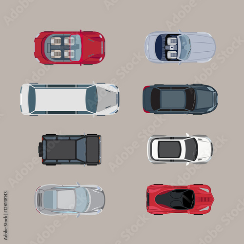 Flat Top passenger auto vector illustration set. City transport