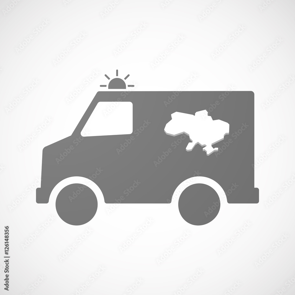 Isolated ambulance furgon icon with the map of Ukraine Isolated ambulance furgon icon with the map of Ukraine