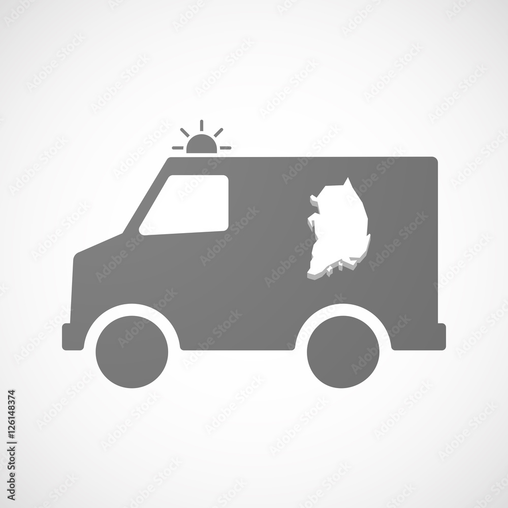 Isolated ambulance furgon icon with the map of South Korea Isolated ambulance furgon icon with the map of South Korea