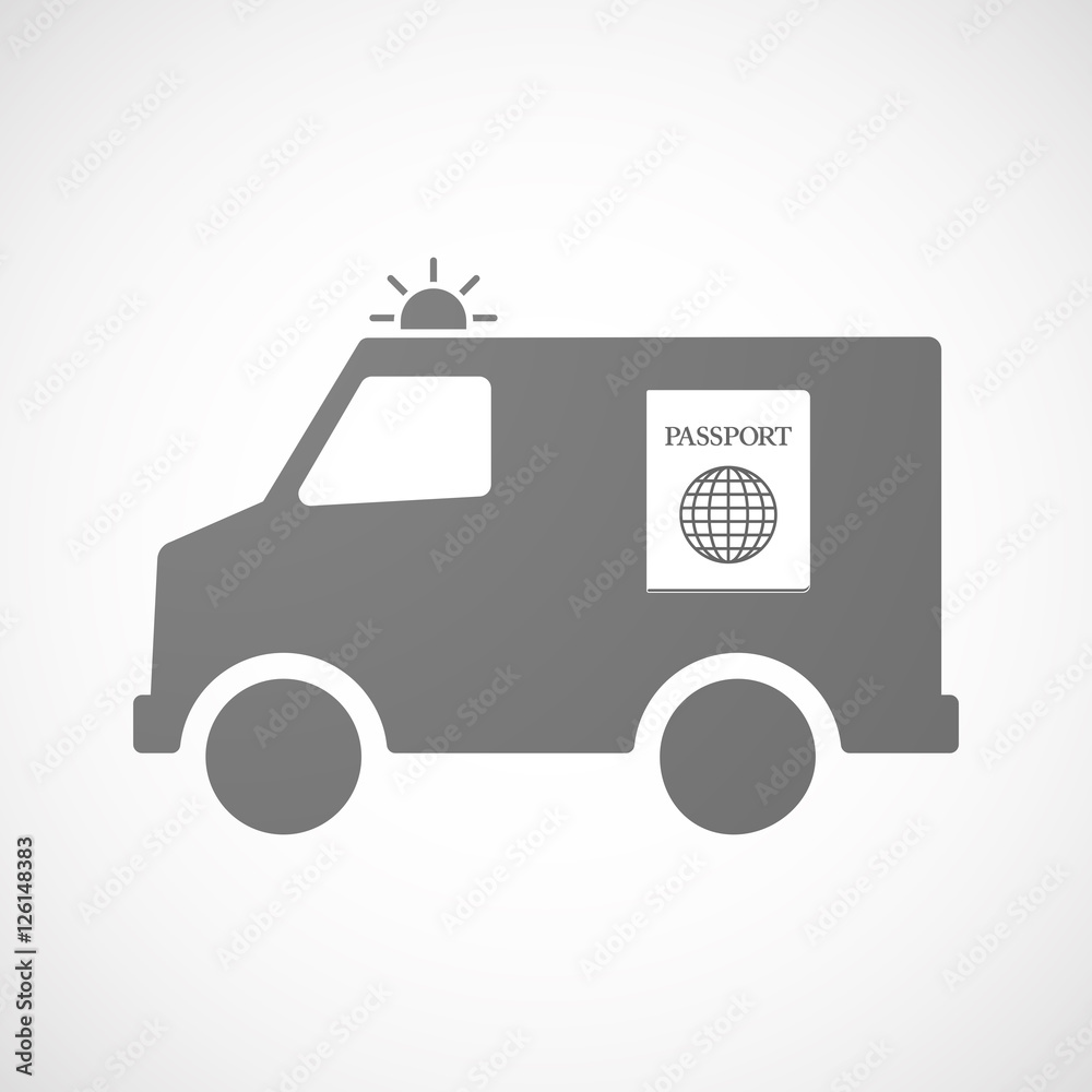 Isolated ambulance furgon icon with a passport Isolated ambulance furgon icon with a passport