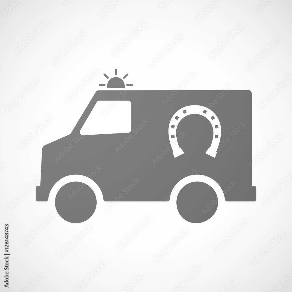 Isolated ambulance furgon icon with a horseshoe sign Isolated ambulance furgon icon with a horseshoe sign