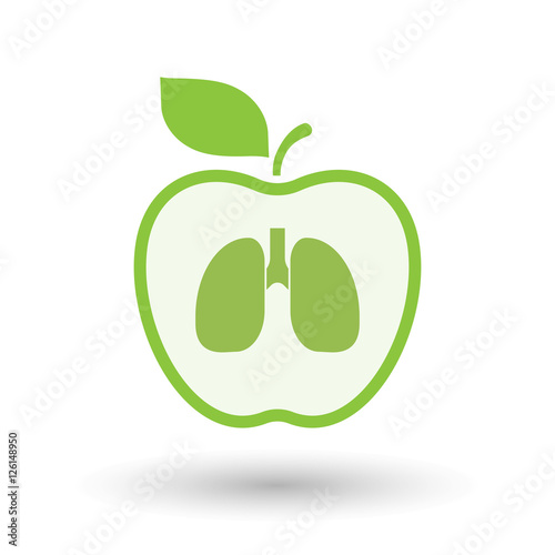 Isolated healthy apple fruit with  a healthy human lung icon