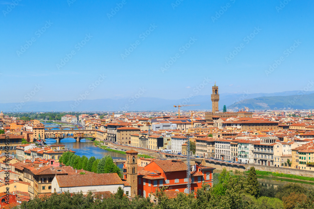Beautiful views of Florence cityscape in the background Ponte Ve