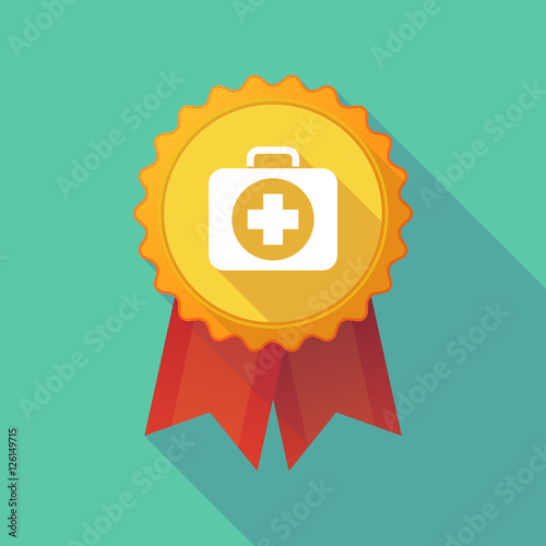 Long shadow badge with  a first aid kit icon