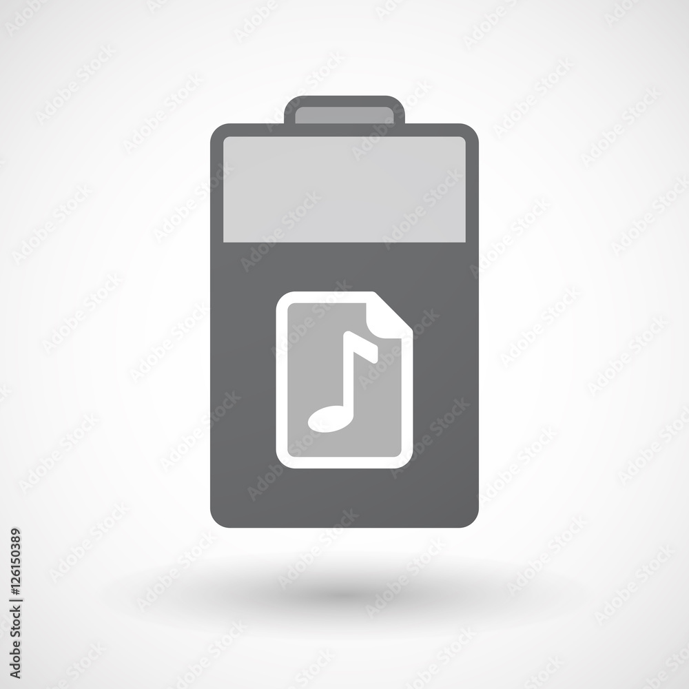 Isolated battery icon with a music score icon Isolated battery icon with a music score icon