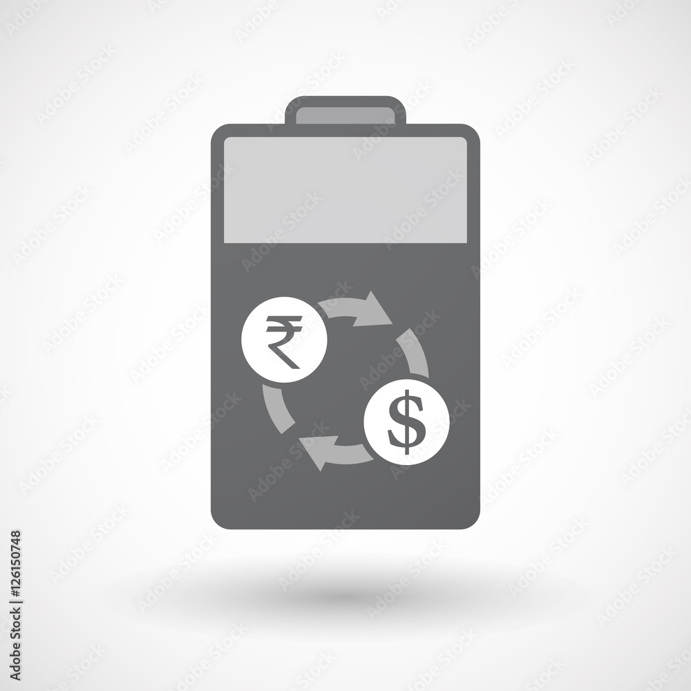 Isolated battery icon with a rupee and dollar exchange sign Isolated battery icon with a rupee and dollar exchange sign