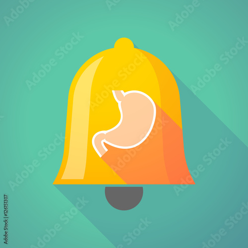 Long shadow bell icon with  a healthy human stomach icon