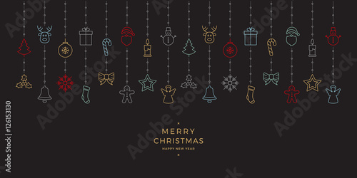 christmas colorful icons elements hanging black background