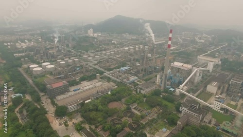 Aerial view of a massive petrochemical facility oil refinery plant in Guangzhou, China photo