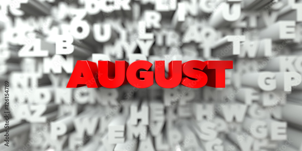 AUGUST - Red text on typography background - 3D rendered royalty free stock image. This image can be used for an online website banner ad or a print postcard. AUGUST - Red text on typography background - 3D rendered royalty free stock image. This image can be used for an online website banner ad or a print postcard.
