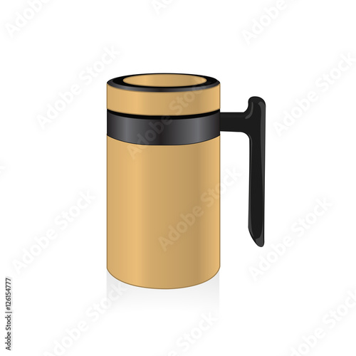 Vector light brown color thermo mug, travel mug, thermos isolated on white background