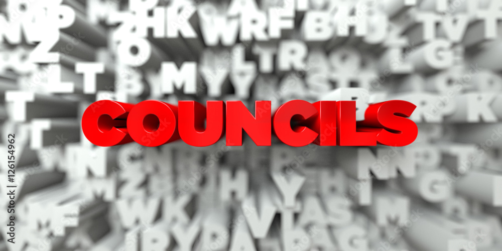 COUNCILS - Red text on typography background - 3D rendered royalty free stock image. This image can be used for an online website banner ad or a print postcard. COUNCILS - Red text on typography background - 3D rendered royalty free stock image. This image can be used for an online website banner ad or a print postcard.
