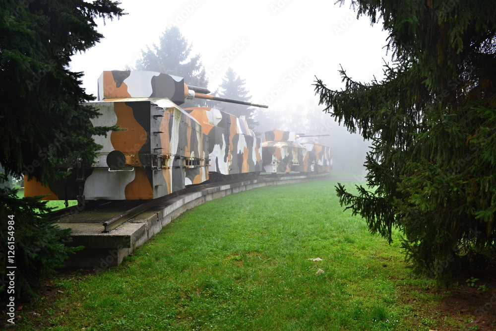 armored train 
in fog / Slovakia Zvolen 2014 October 14 Memorial to World War 2