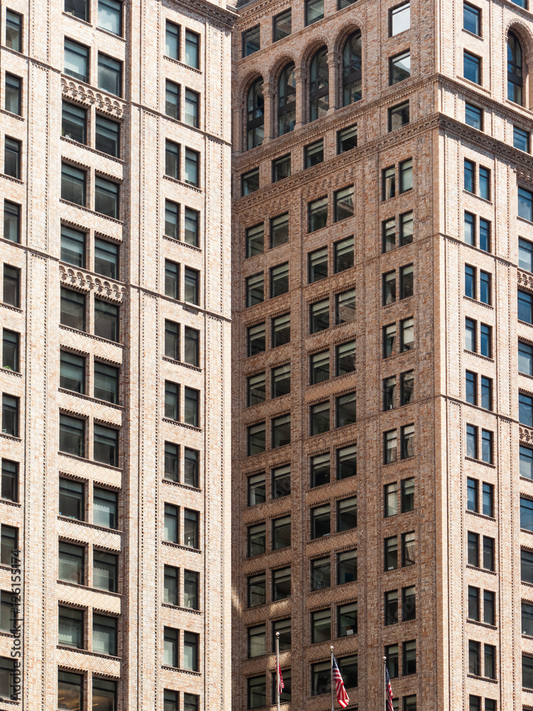 Skyscrapers forming abstract geometric shapes in New York