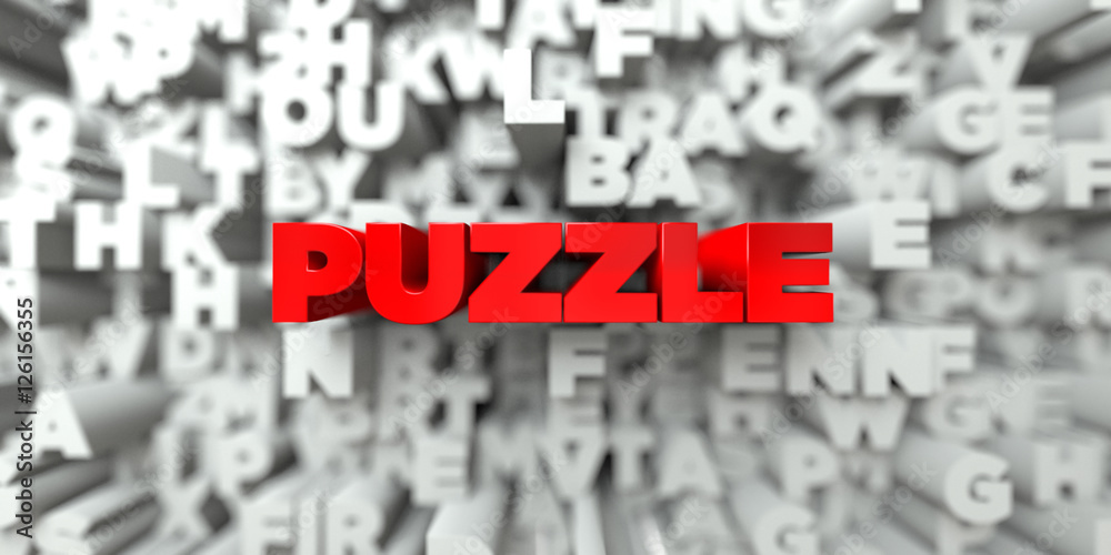 PUZZLE - Red text on typography background - 3D rendered royalty free stock image. This image can be used for an online website banner ad or a print postcard. PUZZLE - Red text on typography background - 3D rendered royalty free stock image. This image can be used for an online website banner ad or a print postcard.