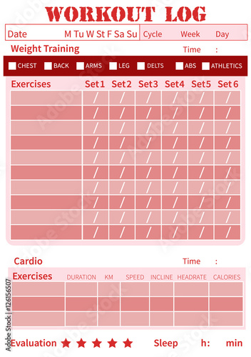 Fitness diary, workout log, training diary