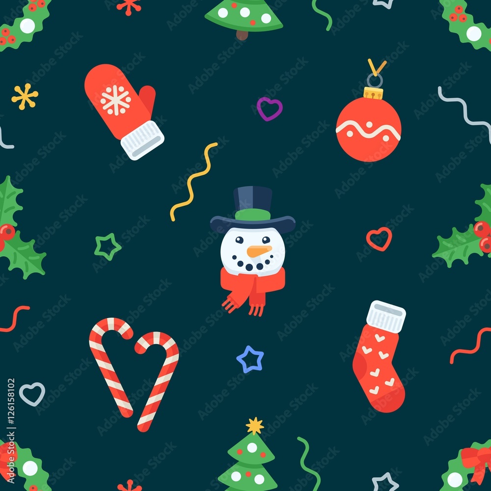 Seamless flat Christmas pattern of traditional decoration elements Seamless flat Christmas pattern of traditional decoration elements