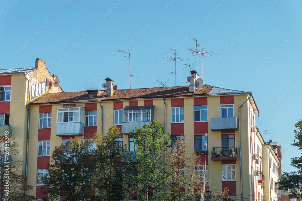 Modern apartment house on a background of blue sky