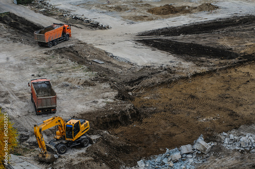 digger excavator is work dig ditch truck