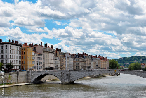 Lyon, bridge and buildings over the river Saone