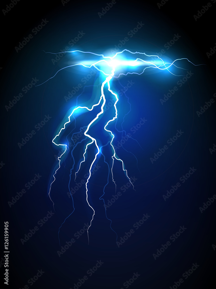 Realistic vector lightning on dark background
