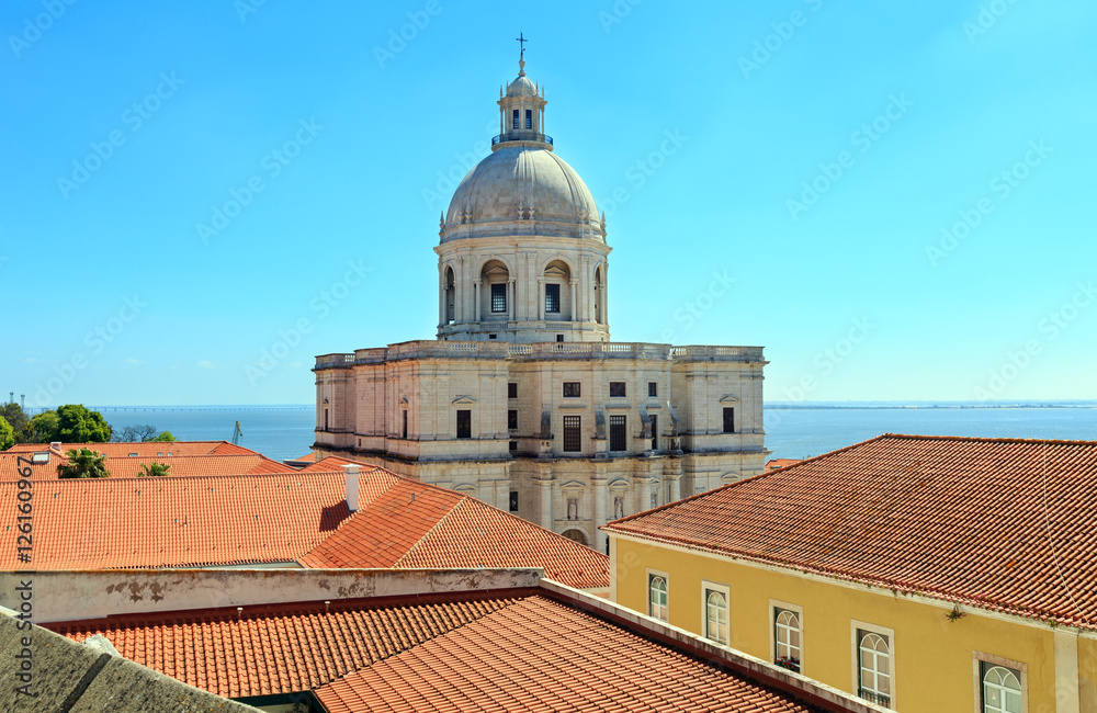 Church and sea view from roof. Lisbon, Portugal.