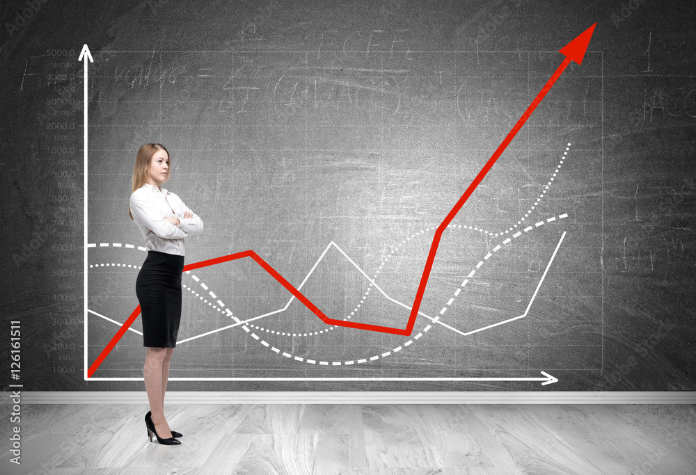 Blond girl near red and white graphs Blond girl near red and white graphs