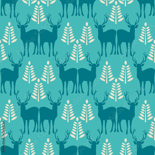 Vector seamless  Christmas pattern with deer. 