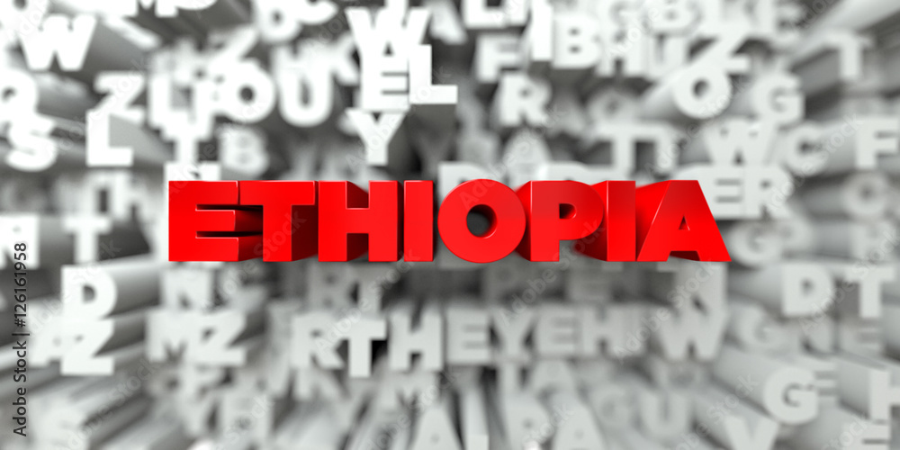 ETHIOPIA -  Red text on typography background - 3D rendered royalty free stock image. This image can be used for an online website banner ad or a print postcard.