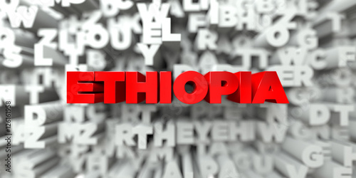 ETHIOPIA - Red text on typography background - 3D rendered royalty free stock image. This image can be used for an online website banner ad or a print postcard.