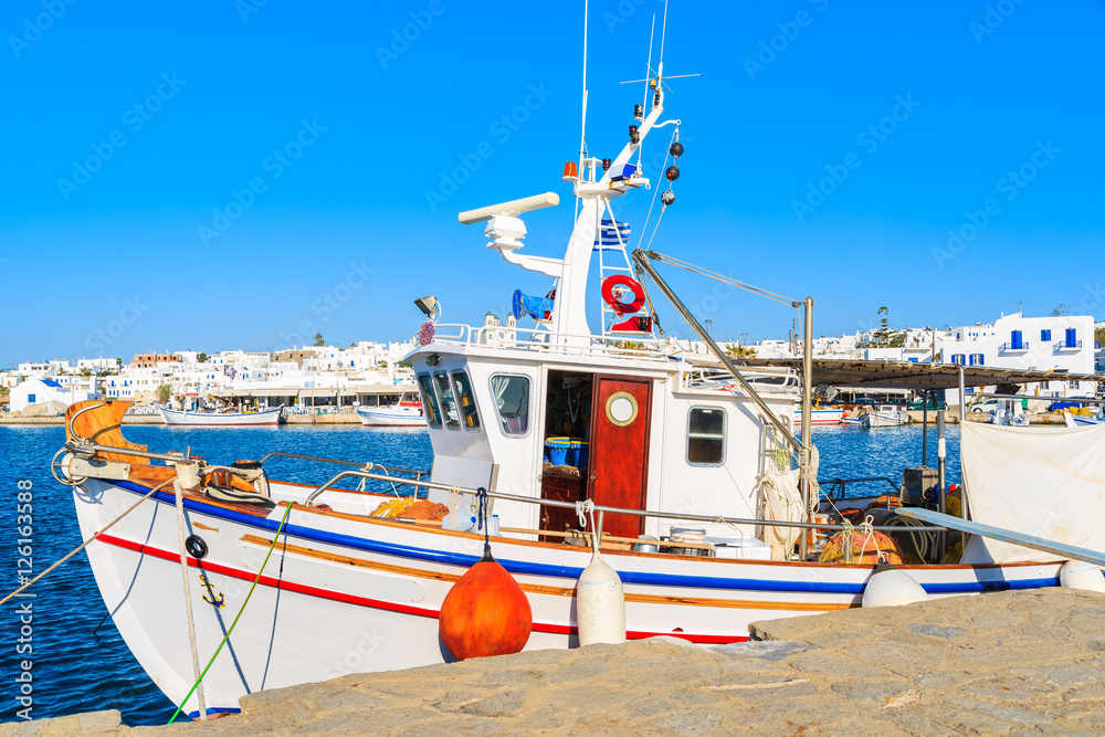 Fishing boat in Naoussa port, Paros island, Greece