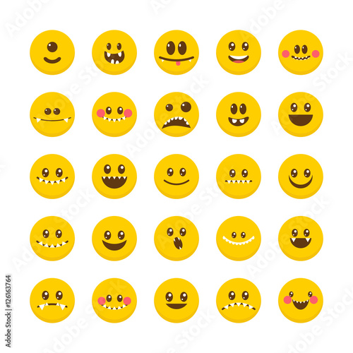 Cartoon faces with emotions. Set of cute monsters. Different Hal