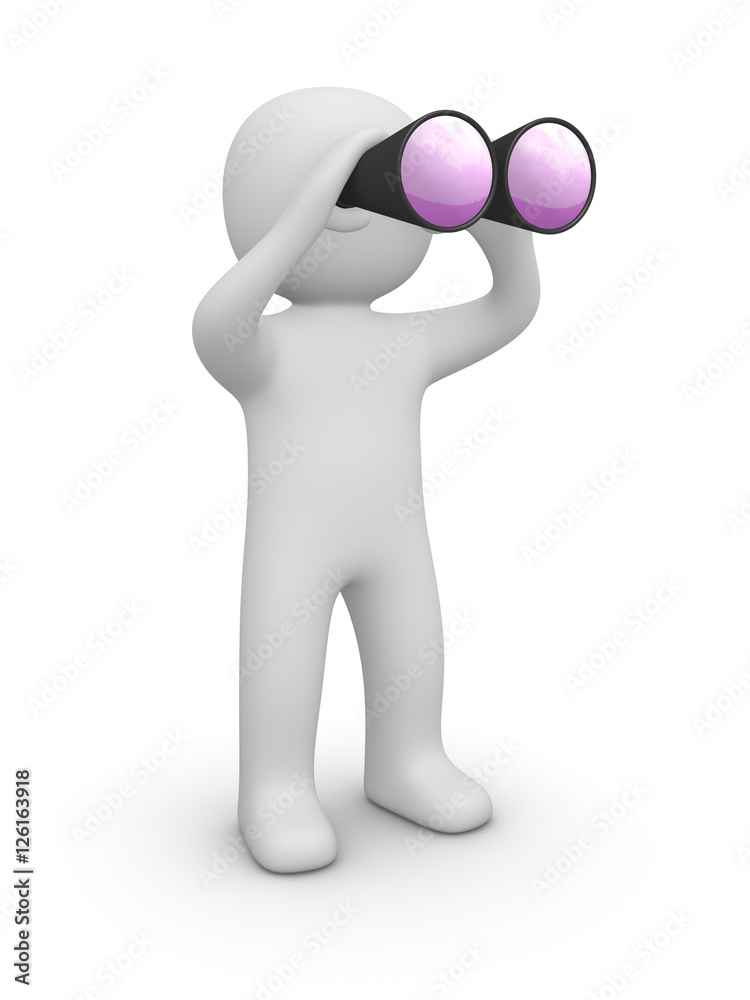 3d man looking through binocular. 3d render. 3d man looking through binocular. 3d render.