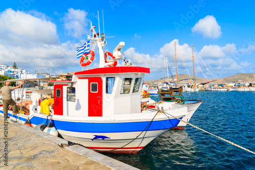 Typical fishing boat in Naoussa port, Paros island, Greece
