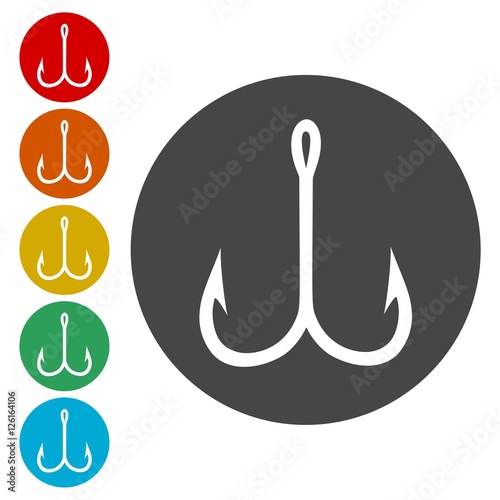 Fishing Hook, Barbed fish hook vector icons set 