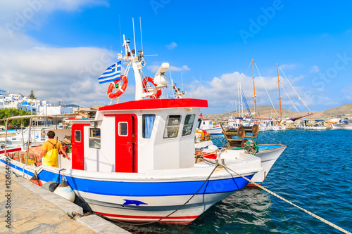 Traditional fishing boat in Naoussa port, Paros island, Greece