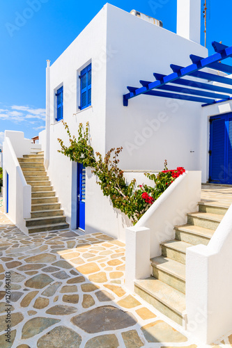 Typical Greek style apartments in Naoussa town on Paros island, Greece
