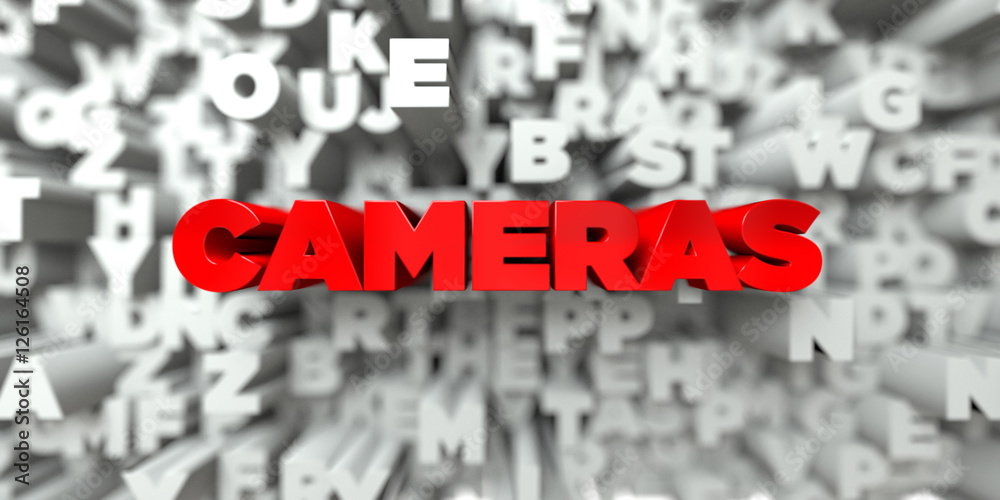CAMERAS - Red text on typography background - 3D rendered royalty free stock image. This image can be used for an online website banner ad or a print postcard. CAMERAS - Red text on typography background - 3D rendered royalty free stock image. This image can be used for an online website banner ad or a print postcard.