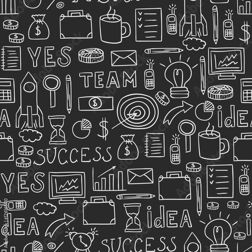 Doodles seamless pattern vector set.
