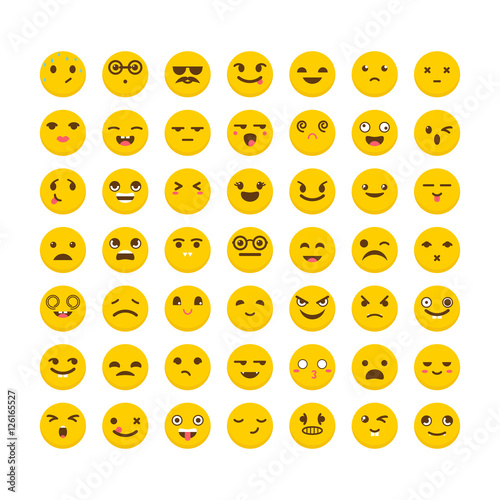 Set of emoticons. Avatars. Cute emoji icons. Flat design. Funny