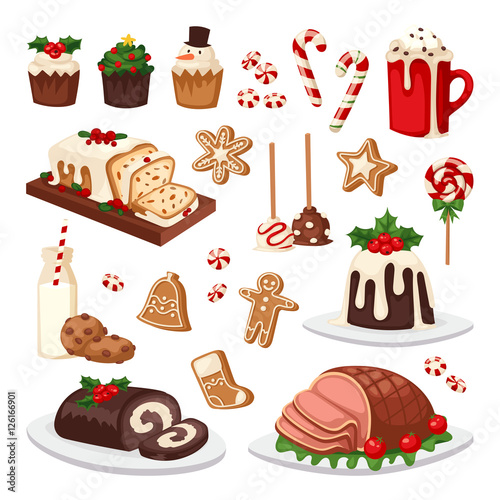 Christmas food vector set.