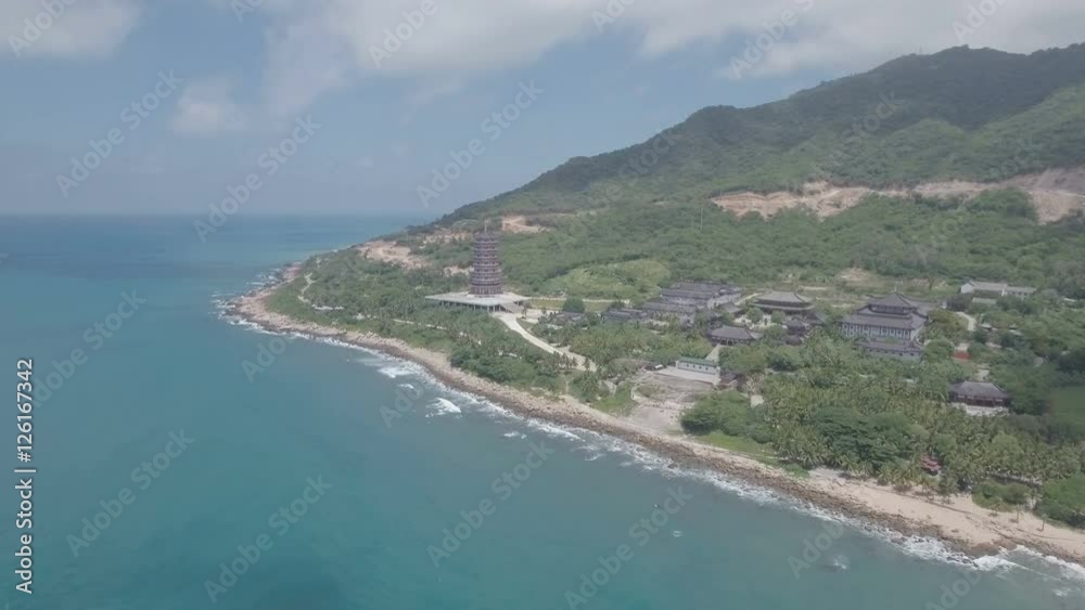 Temple complex, coastline aerial shot China Temple complex, coastline aerial shot China
