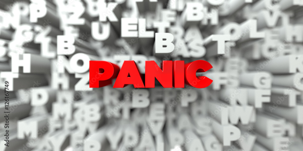PANIC - Red text on typography background - 3D rendered royalty free stock image. This image can be used for an online website banner ad or a print postcard. PANIC - Red text on typography background - 3D rendered royalty free stock image. This image can be used for an online website banner ad or a print postcard.