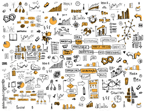 Social network doodles illustration in retro style