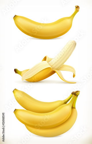 Banana. Sweet fruit. 3d vector icons set. Realistic illustration