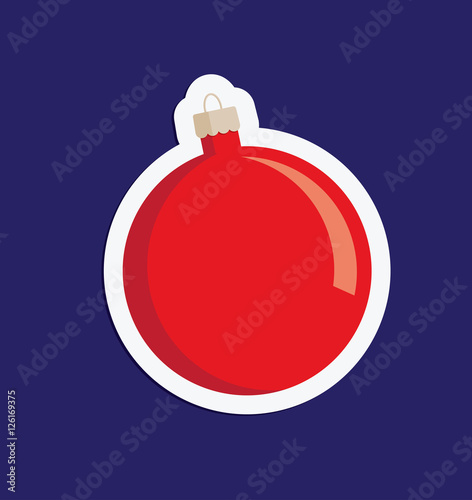 A vector illustration of a red Christmas bauble decoration with a white surround on a dark blue background