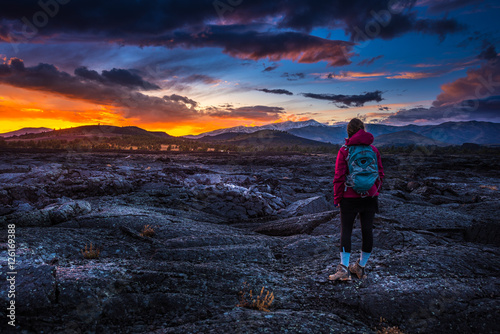 Hiker in Crater of the Moon National Monument