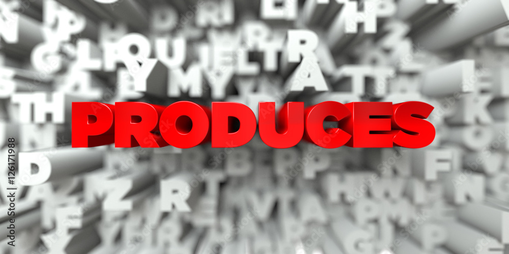 PRODUCES - Red text on typography background - 3D rendered royalty free stock image. This image can be used for an online website banner ad or a print postcard. PRODUCES - Red text on typography background - 3D rendered royalty free stock image. This image can be used for an online website banner ad or a print postcard.