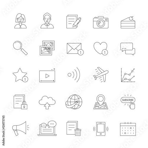 Blog simple outline design icon set (gray).